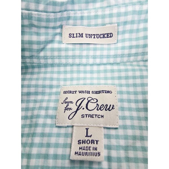 J. Crew Slim Untucked Stretch Short Size Large Green White Check Button Down NWT - Picture 4 of 10